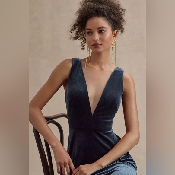 Jenny Yoo Logan Deep-V Velvet Column Gown - Picture 3 of 5